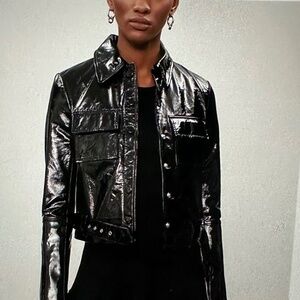 Black patent  leather / vinyl cropped Jacket.Y2K